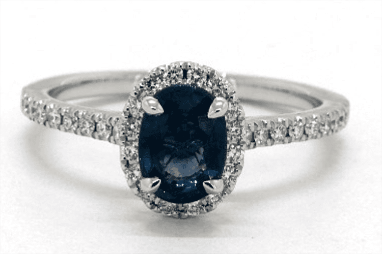 18K White Gold Oval Halo Sapphire and Diamond Engagement Ring James Allen