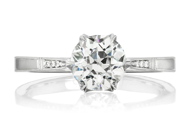 Erica Winters Grace Cathedral 1.25 carat engagement ring. Photo by Greenwich St Jewelers