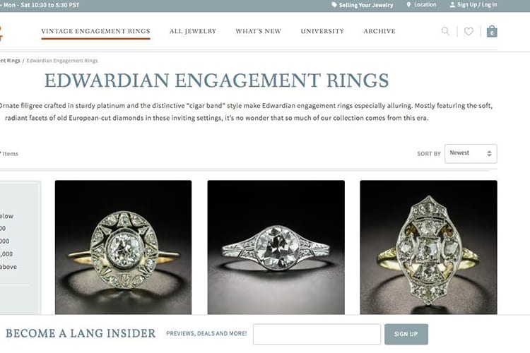 Edwardian Engagement Rings on the Lang Antiques website
