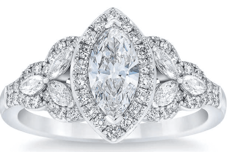 Marquise Cut & Round Brilliant 1.35 ctw VS2 Clarity, I Color Diamond Platinum Ring. $3,899. Photo by Costco.