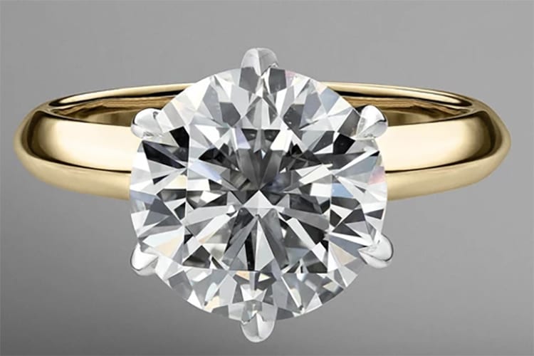 The Tiffany-style setting is an ideal choice for showcasing a spectacular stone, like this 3.60-carat stunner. $55,300. (Photo courtesy of Material Good)