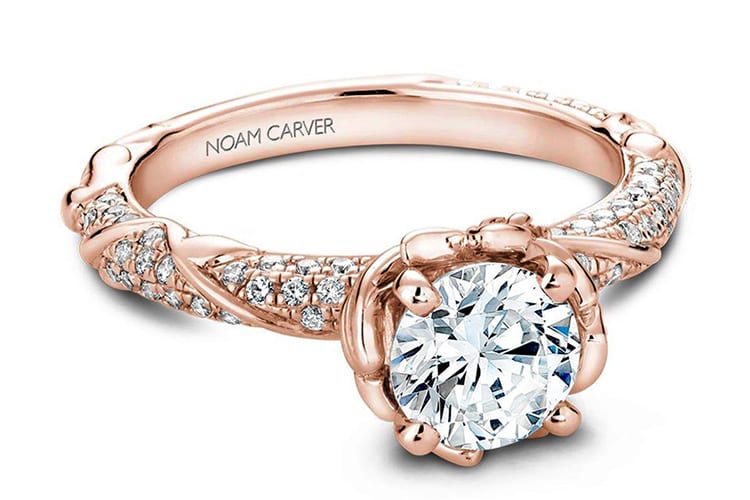 Noam Carver floral & vine diamond engagement ring setting. Photo by Greenwich St Jewelers