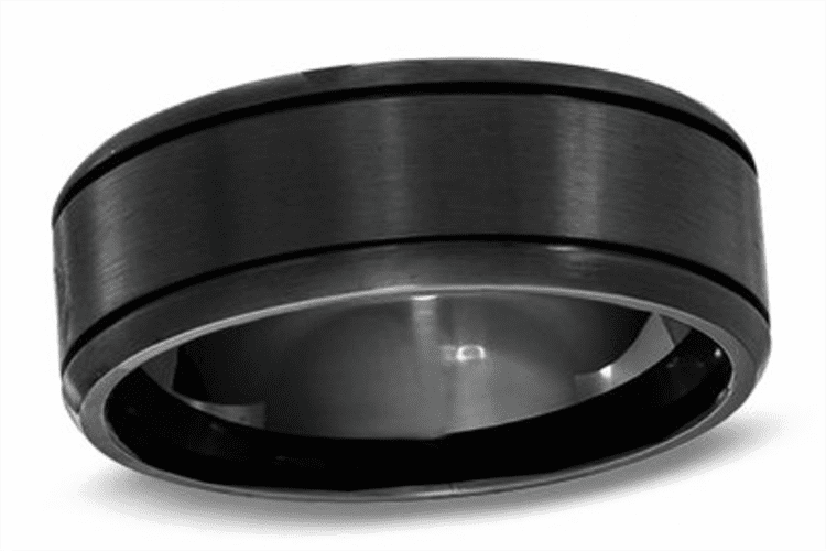 Photo of a black stainless steel ring courtesy of Zales.