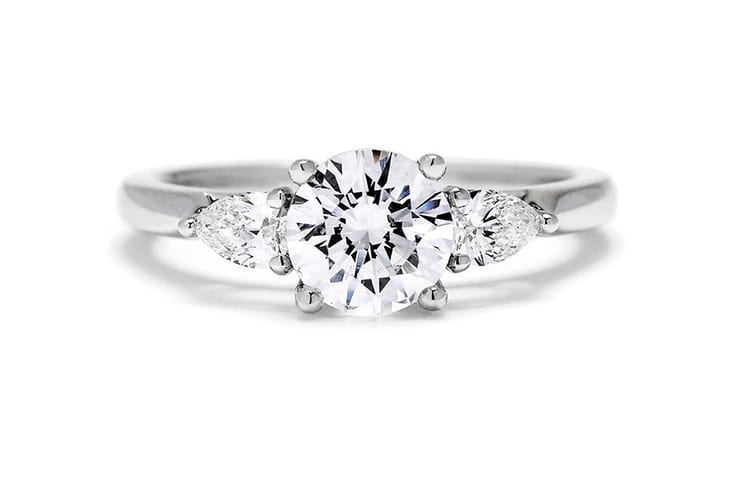 Sylvie bridal collection three stone engagment ring setting. (Photo by Greenwich St Jewelers).