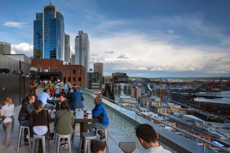 A view of the rooftop Nest Bar in Seattle