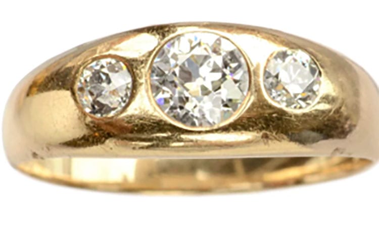 Three stone gypsy ring with European cut diamonds, turn-of-the-century, Butterlane Antiques