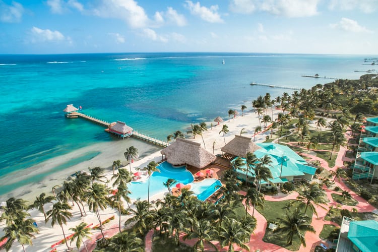 Aerial view of tropical island Ambergris Caye