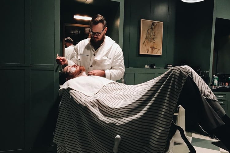 Dallas Bachelor Party - getting a straight razor shave at brass tracks