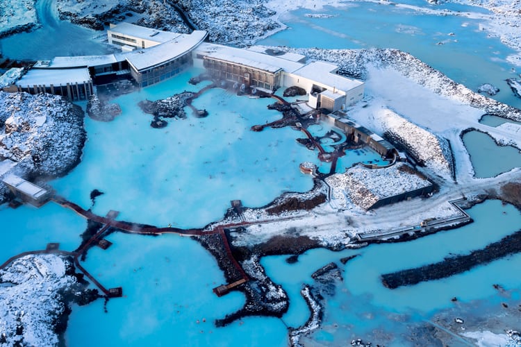 Overview of Iceland's Blue Lagoon hot spring spa.