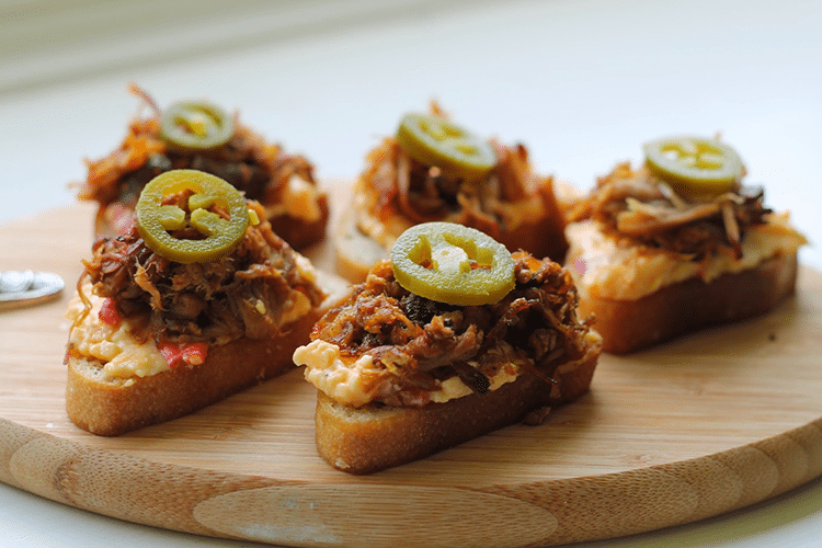 BBQ Appetizers - Pulled Pork and Pimento Cheese Bruschetta