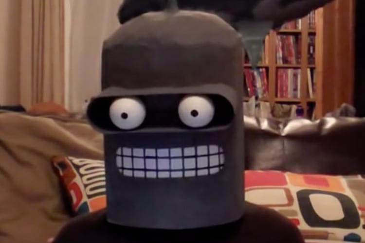 A man dressed as Bender, from Futurama 