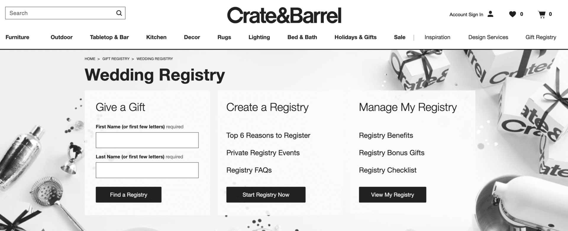 crate and barrel registry
