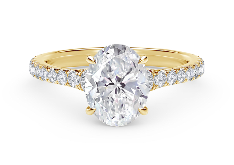 Forevermark Icon Setting Oval Engagement Ring with Diamond Band set in 18k Yellow Gold