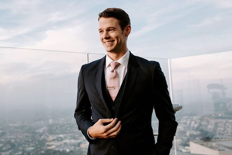 The classic style in black suit groom